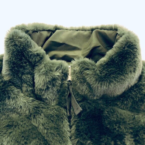 Forever 21 Zip Up Puffer Vest Jacket 2 Way Reversible Plush Trim Size L Green - Picture 14 of 16